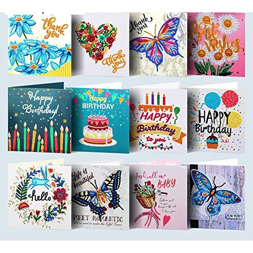 OmeHoin 5D DIY Diamond Malerei Karten, 12 Stück Grußkarten, Geburtstagsgrußkarten, kreatives Geschenk für Frauen, Feiertags-Dankeschön-Grußkarten für Familie, Freunde, Liebhaber von OmeHoin