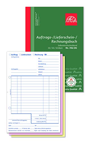 Omega Auftrags-/Lieferschein-/Rechnungsbuch 706 OK, SD, A5 hoch, 3 x 50 Blatt, weiß/rosa/gelb von Omega Druck