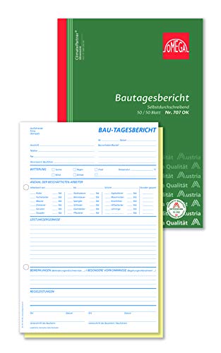 Omega Bautagesbericht SD A4 hoch 50 x 50 Blatt Papierfolge, weiß/gelb von Omega Druck