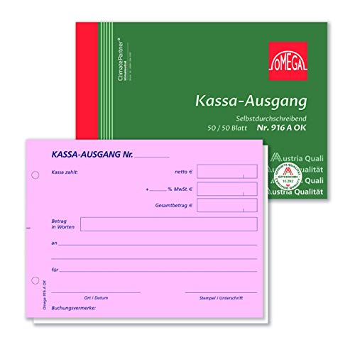 Omega Druck Kassaausgang 916A OK, selbstdurchschreibend, A6 quer, 2 x 50 Blatt, rosa/weiß, 916 A OK von Omega Druck