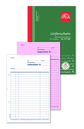 Omega Druck Lieferscheinbuch SD, A5/hoch, Papierfolge, 2 x 50 Blatt, weiß/rosa, 977 OK von Omega Druck