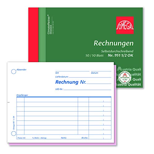 Omega Rechnungsbuch 951 1/2 OK, selbstdurchschreibend, A6 quer, 2 x 50 Blatt, weiß/rosa von Omega Druck