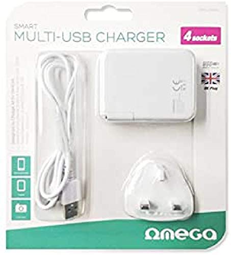 OMEGA Smart Multi USB Adapter für eu-enchufes (100 – 240 V), 4 x USB – 4000 mA – weiß von Omega
