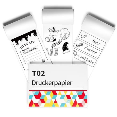 Weiß Thermopapier for T02 Mini Drucker - Aufkleberpapier Arbeitet mit T02/M02X/M02L Mini Etikettendrucker, 10 Jahre lang haltbar, Perfekt für Tagebuchfotos und Notizen, 50mmx3.5m, 3 Rollen von Omezizy