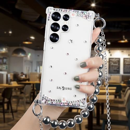 Omio Schutzhülle für Galaxy S25, ultraklar, mit Riemen, niedliches Crossbody-Kettenarmband, 3D-Glitzer, Acryl, für Damen und Mädchen, transparent Omio Schutzhülle für Galaxy S25, ultraklar, mit Riemen, niedliches Crossbody-Kettenarmband, 3D-Glitzer, Acryl, für Damen und Mädchen, transparent von Omio