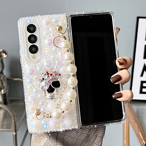 Omio Entworfen für Samsung Galaxy Z Fold 4 Hülle Niedlich für Frauen Mädchen Luxus Funkeln Strass Schädel Perle Kristall Band Kette Armband Bling Glitzer Diamant Slim Acryl Stoßfeste Abdeckung, Perle Omio Entworfen für Samsung Galaxy Z Fold 4 Hülle Niedlich für Frauen Mädchen Luxus Funkeln Strass Schädel Perle Kristall Band Kette Armband Bling Glitzer Diamant Slim Acryl Stoßfeste Abdeckung, Perle von Omio