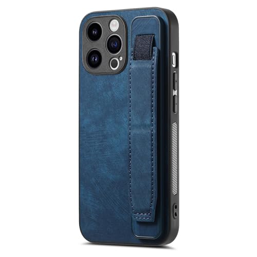 Omio Entworfen für iPhone 15 Pro, Lederhülle mit Ständer und Schlaufe, Handgelenkschlaufe, Leder-Rückseite, hartes Polycarbonat, stoßfest, Fingergriff-Hülle für Männer, Frauen, Mädchen, Blau Omio Entworfen für iPhone 15 Pro, Lederhülle mit Ständer und Schlaufe, Handgelenkschlaufe, Leder-Rückseite, hartes Polycarbonat, stoßfest, Fingergriff-Hülle für Männer, Frauen, Mädchen, Blau von Omio