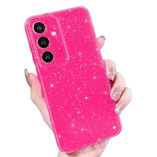 Omio Glitzer-Schutzhülle für Samsung Galaxy S24, niedliches Neonfarben, fluoreszierendes Design, schlank, stoßfest, weiches TPU-Silikon, glitzernd, für Damen und Mädchen, Hot Pink von Omio