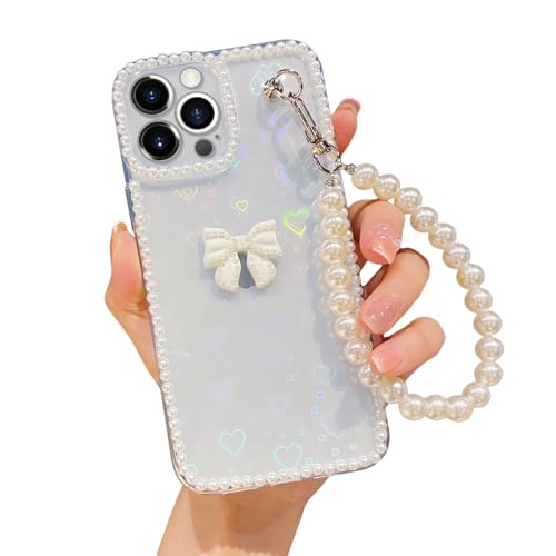 Omio Kompatibel mit iPhone 16 Pro Max Hülle mit Handschlaufe 3D Handgemachte Schleife Perle Armband Klar Laser Holografisches Herz Telefon Glitzer Hülle für Frauen Mädchen Slim Case für iPhone 16 Pro Omio Kompatibel mit iPhone 16 Pro Max Hülle mit Handschlaufe 3D Handgemachte Schleife Perle Armband Klar Laser Holografisches Herz Telefon Glitzer Hülle für Frauen Mädchen Slim Case für iPhone 16 Pro von Omio