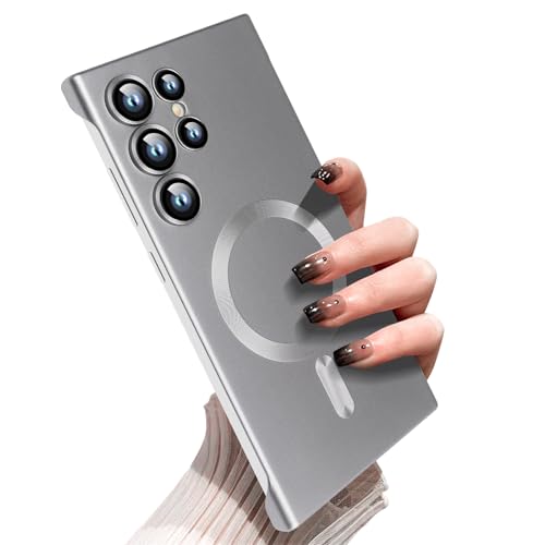 Omio Magnetische Slim Hülle für Galaxy S23 Ultra Kompatibel mit MagSafe, Matt PC Ultradünner Bumper Rahmenlos Randlos Minimalistisches Design mit Kameraobjektivschutz für Männer Frauen, Natürliches von Omio