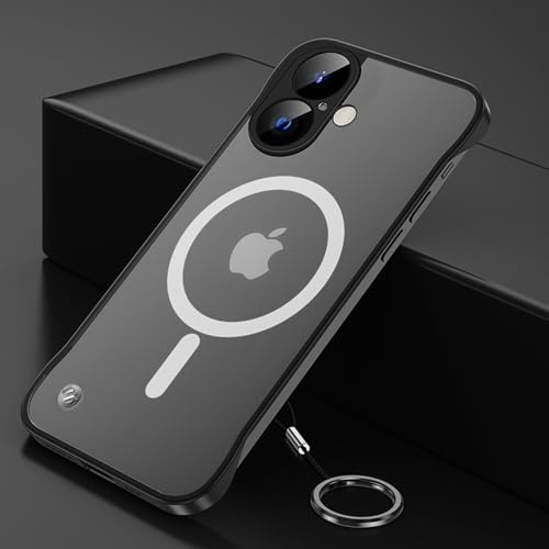 Omio Magnetische Slim Hülle für iPhone 16 Plus Kompatibel mit MagSafe, Klar Matt Ultradünn Bumper Rahmenloses Randloses Design mit Fingerschlaufe Vollkameraschutz für Damen Herren Schwarz Titan Omio Magnetische Slim Hülle für iPhone 16 Plus Kompatibel mit MagSafe, Klar Matt Ultradünn Bumper Rahmenloses Randloses Design mit Fingerschlaufe Vollkameraschutz für Damen Herren Schwarz Titan von Omio