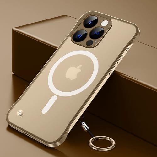 Omio Magnetische Slim Hülle für iPhone 16 Pro Kompatibel mit MagSafe, Klar Matt Ultradünn Bumper Rahmenloses Randloses Design mit Fingerschlaufe Vollkameraschutz für Damen Herren Desert Titanium von Omio