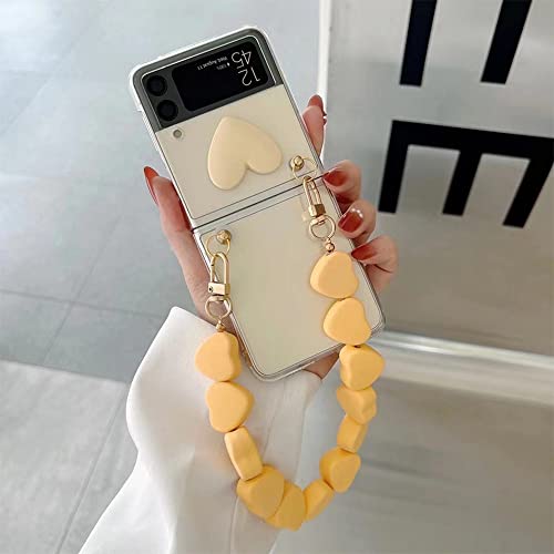 Omio Schutzhülle für Samsung Galaxy Z Flip 4, mit Abnehmbarer Kette, Handgelenkschlaufe, Armband, niedliche Hülle für Mädchen und Frauen, 3D-Liebesherz, Handkette, schlankes Design, transparent, von Omio