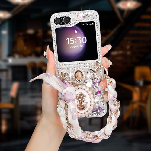 Omio Schutzhülle für Samsung Galaxy Z Flip 5, glitzernd, mit Handkette, Handgelenkschlaufe, Armband, Seidenschal für Mädchen und Frauen, glitzernd, Strass, Perlen, Kristall, Glitzer, Diamant, Omio Schutzhülle für Samsung Galaxy Z Flip 5, glitzernd, mit Handkette, Handgelenkschlaufe, Armband, Seidenschal für Mädchen und Frauen, glitzernd, Strass, Perlen, Kristall, Glitzer, Diamant, von Omio