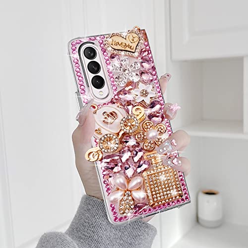 Omio Schutzhülle für Samsung Galaxy Z Fold 4 5G, Luxus 3D Handgemachte Funkeln Strass Eisenturm Anhänger Kürbis Auto Blumen Kristall Diamant Bling Glitzer Harte PC Hülle für Galaxy Z Fold 4 Frauen von Omio