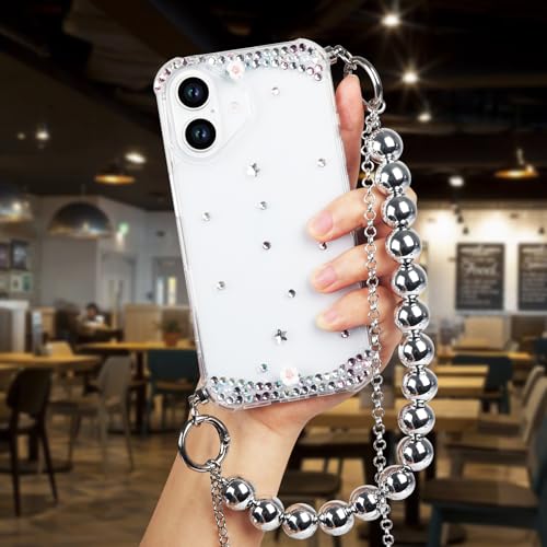 Omio Schutzhülle für iPhone 16 Plus, transparent, mit Riemen, niedliches Crossbody-Kettenarmband, 3D, handgefertigt, glitzernd, Acryl, für iPhone 16 Plus, Damen, Mädchen, transparent Omio Schutzhülle für iPhone 16 Plus, transparent, mit Riemen, niedliches Crossbody-Kettenarmband, 3D, handgefertigt, glitzernd, Acryl, für iPhone 16 Plus, Damen, Mädchen, transparent von Omio
