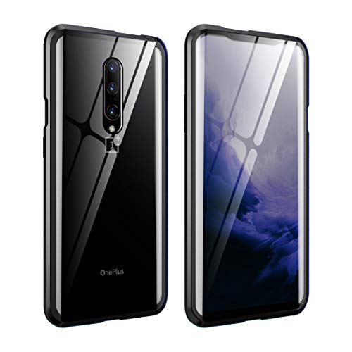 Omio für OnePlus 7 Pro Magnetische Hülle Metallrahmen gehärtetes Glas Displayschutzfolie Full Cover Case 360 Schutz Stoßdämpfung Anti-Scratch Slim Schutzhülle schwarz von Omio