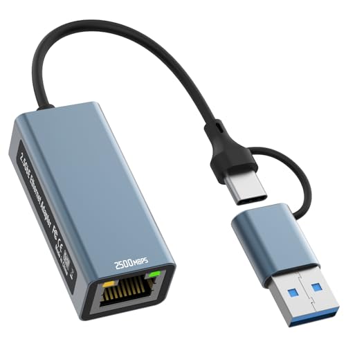 2.5G USB LAN Adapter, 2-IN-1 USB-C Ethernet Verkabelter Netzwerkadapter 100/1000/2500Mbps LAN Adapter für PS4, PS5, Switch, Steam Deck, XPS, TV Box, iPad, MacBook, Smartphone, Tablet, Laptop, etc von Omivine