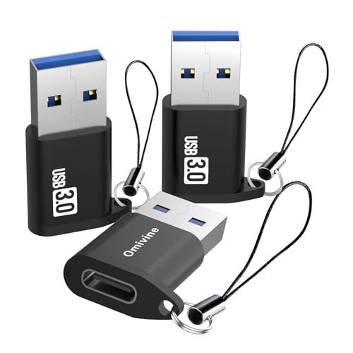 Omivine 3 Stück USB A auf USB C Adapter, USB auf Typ-C 5Gbps Datensync Adapter mit Schlüsselband, USB Typ-C Buchse auf USB 3.0 Stecker für Smartphone/Laptop/Auto/Power Bank/Hubs/Kopfhörer/Mikrofon von Omivine