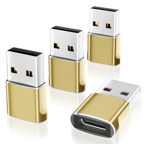 USB-A auf USB Typ-C Adapter 4 Pack, USB-C auf A Adapter, Typ C Buchse auf A Stecker Auto Ladekabel Konverter für iPhone 16 15, Macbook, Notebook, Tablet, Smartphone, Galaxy, iPad - Champagner Gold von Omivine