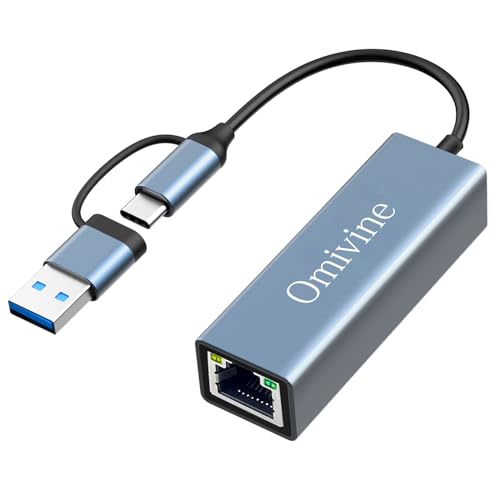 USB C auf Ethernet Adapter mit USB 3.0 auf RJ45 1000 Mbps Verkabeltes Netzwerk 10/100/1000 Gigabit LAN Ethernet Adapter für Windows XP, MAC OS, Linux, Vista 7 8 10 11 von Omivine