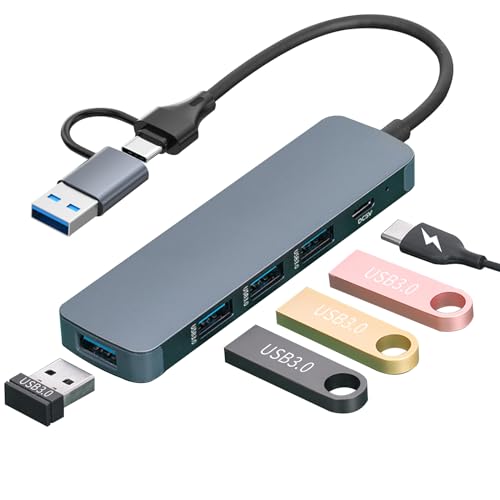 USB Hub 3.0, 5-IN-2 USB verteiler 5Gbps USB Typ-C auf 4*USB 3.0 mit 1*USB C, USB Mehrfachstecker USB Splitter für MacBook, iMac, Surface, Dell, Thinkpad, USB Stick, Mobile HDD, PS4, TV, PC von Omivine