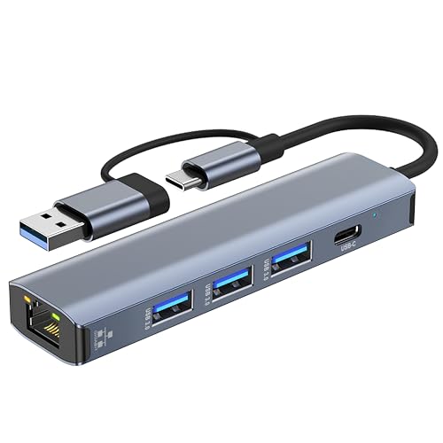 USB Type-C auf Ethernet Adapter 1000 Mbit/s, Gigabit RJ45 LAN Netzwerkadapter mit 3 *USB 3.0 & USB Type-C Ports, USB-C auf Ethernet Adapter USB C Hub für MacBook XPS Surface Pro Linux Chromebook von Omivine