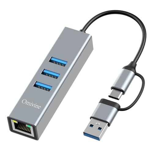 USB Type-C to Ethernet Adapter, USB 3.0 Hub with 1000 Mbps Gigabit RJ45 LAN Network Adapter, USB-C to Ethernet Adapter with 3 USB 3.0 Ports for MacBook XPS Surface Pro Linux Chromebook etc von Omivine