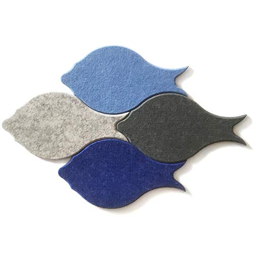 Ommda Pinnwände 3D Fisch DIY Memoboards Pinnwand Wand Filz mit Klettverschluss 4 Stück,Blau und grau,30x30cm von Ommda