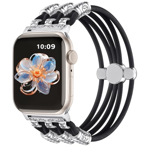 Omnillert Perlenarmband Kompatibel mit Apple Watch Armband 40mm 38mm 41mm für Damen, Handgefertigtes Nylon Elastisch Solo Loop Ersatzarmband für Apple Watch SE Armband/iWatch Series 9 8 7 6 5 4 3 2 1 von Omnillert