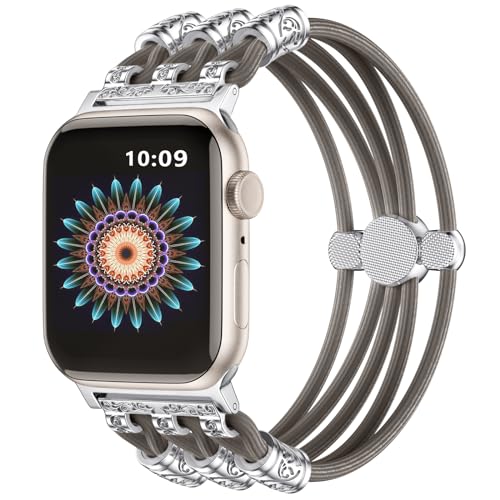 Omnillert Perlenarmband Kompatibel mit Apple Watch Armband 40mm 38mm 41mm für Damen, Handgefertigtes Nylon Elastisch Solo Loop Ersatzarmband für Apple Watch SE Armband/iWatch Series 9 8 7 6 5 4 3 2 1 von Omnillert