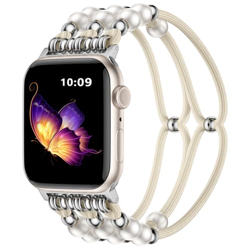 Omnillert Perlenarmband Kompatibel mit Apple Watch Armband 40mm 38mm 41mm für Damen, Handgefertigtes Nylon Elastisch Solo Loop Ersatzarmband für Apple Watch SE Armband/iWatch Series 9 8 7 6 5 4 3 2 1 von Omnillert