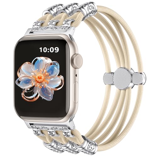 Omnillert Perlenarmband Kompatibel mit Apple Watch Armband 40mm 38mm 41mm für Damen, Handgefertigtes Nylon Elastisch Solo Loop Ersatzarmband für Apple Watch SE Armband/iWatch Series 9 8 7 6 5 4 3 2 1 von Omnillert