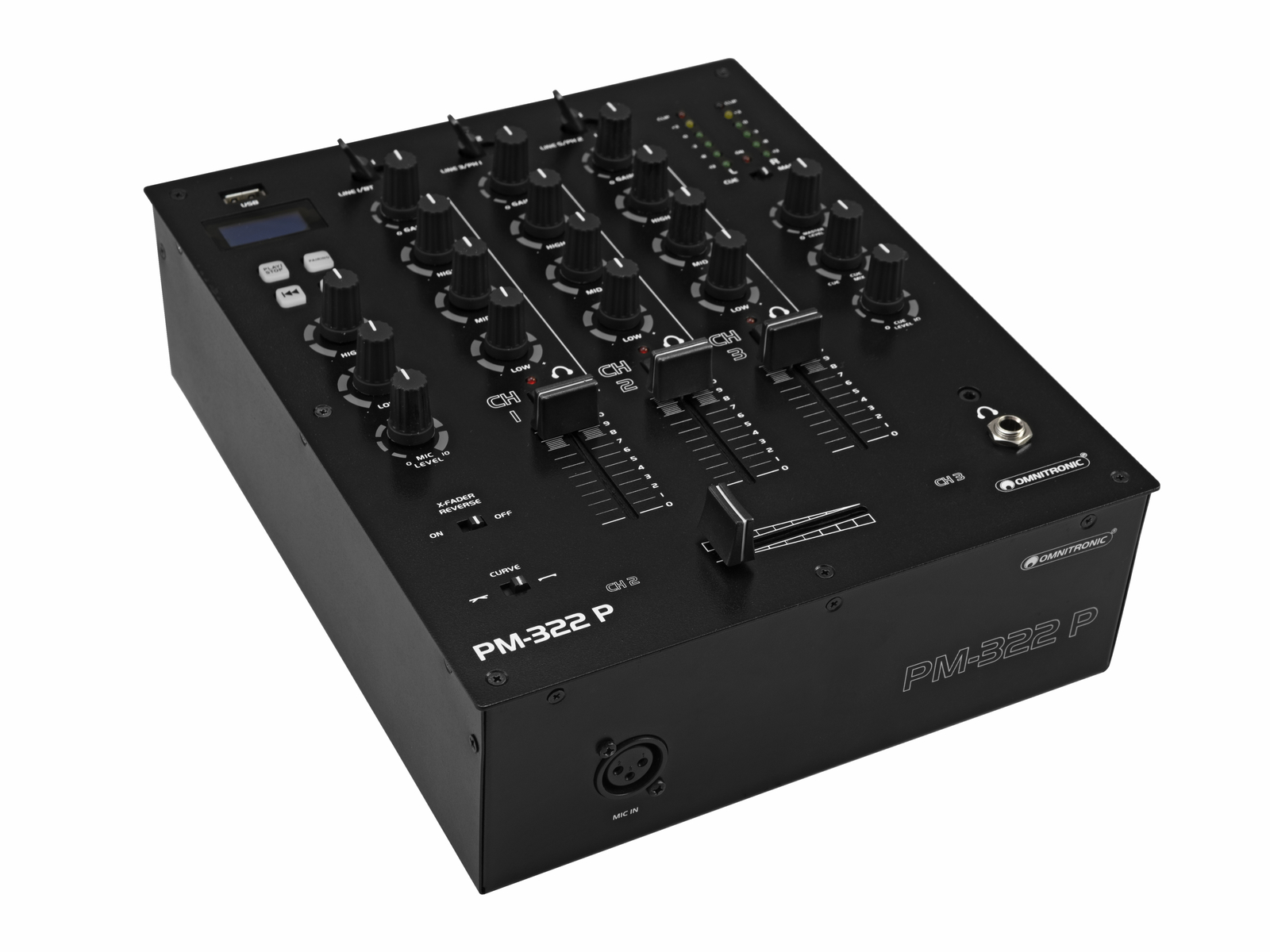 Omnitronic PM-322P 3-Kanal-DJ-Mixer mit Bluetooth und USB-Player von Omnitronic