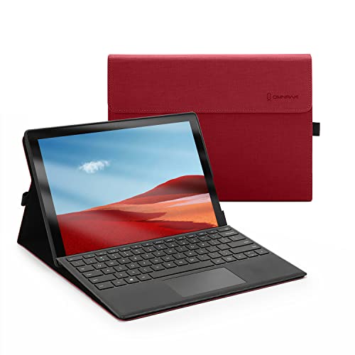 Omnpak Hülle für Microsoft Surface Pro 7, 12.3 Zoll Tragbar Folio Ständer mit Stylus Halter, Anpassbarer Betrachtungswinkel, Kompatibel mit der Type Cover Tastatur, Red von Omnpak
