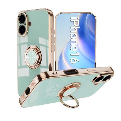 Omorro Kompatibel mit iPhone 16 Hülle für Damen und Mädchen, Ringhalter, 360 Grad drehbarer Ring mit Ständer, Beschichtungskante, Arbeit mit magnetischer Halterung, schlank, luxuriös, blaugrün Omorro Kompatibel mit iPhone 16 Hülle für Damen und Mädchen, Ringhalter, 360 Grad drehbarer Ring mit Ständer, Beschichtungskante, Arbeit mit magnetischer Halterung, schlank, luxuriös, blaugrün von Omorro