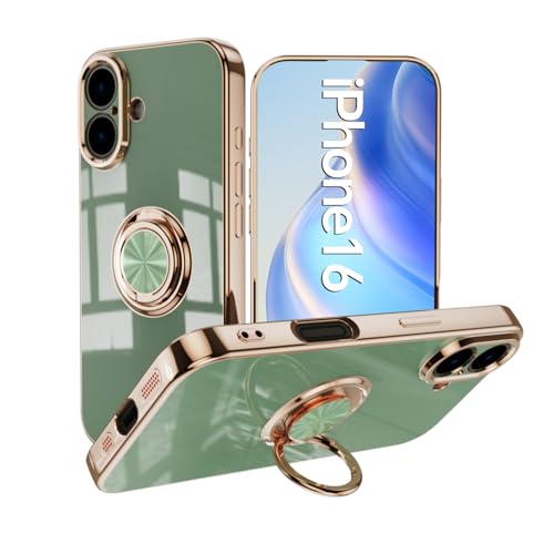 Omorro Kompatibel mit iPhone 16 Plus Hülle für Damen und Mädchen, Ringhalter, 360 Grad drehbarer Ring mit Ständer, Beschichtungskante, Arbeit mit magnetischer Halterung, schlank, luxuriös, Hellgrün Omorro Kompatibel mit iPhone 16 Plus Hülle für Damen und Mädchen, Ringhalter, 360 Grad drehbarer Ring mit Ständer, Beschichtungskante, Arbeit mit magnetischer Halterung, schlank, luxuriös, Hellgrün von Omorro