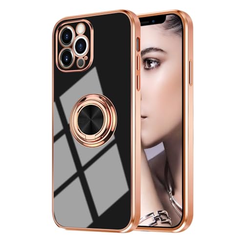 Omorro Kompatibel mit iPhone 16 Pro Hülle für Damen und Mädchen, Ringhalter, 360 Grad drehbarer Ring mit Ständer, Beschichtungskante, Arbeit mit magnetischer Halterung, schlank, luxuriös, Schwarz Omorro Kompatibel mit iPhone 16 Pro Hülle für Damen und Mädchen, Ringhalter, 360 Grad drehbarer Ring mit Ständer, Beschichtungskante, Arbeit mit magnetischer Halterung, schlank, luxuriös, Schwarz von Omorro