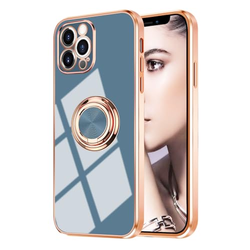 Omorro Kompatibel mit iPhone 16 Pro Hülle für Damen und Mädchen, Ringhalter, um 360 Grad drehbarer Ring mit Ständer, beschichtet, mit magnetischer Halterung, schlank, luxuriös, Grau von Omorro