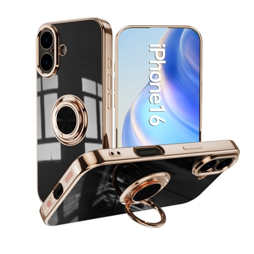 Omorro Kompatibel mit iPhone 16e Hülle für Frauen Mädchen Kickstand Ringhalter 360 Grad drehbarer Ring mit Ständer Beschichtung Rand Arbeit mit magnetischer Halterung Slim Luxury, Schwarz Omorro Kompatibel mit iPhone 16e Hülle für Frauen Mädchen Kickstand Ringhalter 360 Grad drehbarer Ring mit Ständer Beschichtung Rand Arbeit mit magnetischer Halterung Slim Luxury, Schwarz von Omorro