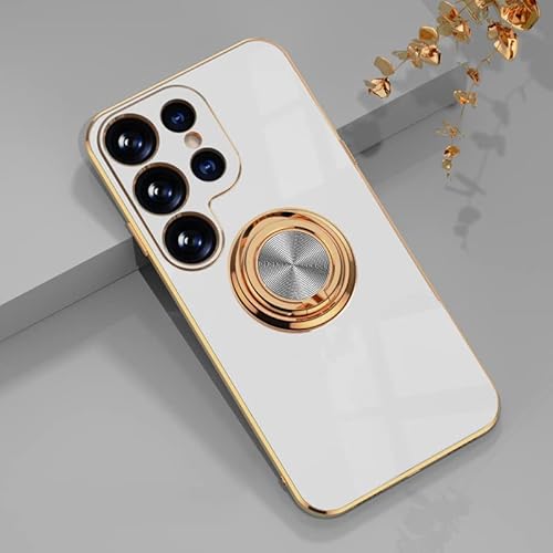 Omorro Schutzhülle für Galaxy S24 Ultra in Roségold, für Damen und Mädchen, mit Ständer, Ringhalter, 360° drehbar, TPU, mit Standbeschichtung, mit magnetischer Halterung, schlanke Luxus-Hülle, Weiß Omorro Schutzhülle für Galaxy S24 Ultra in Roségold, für Damen und Mädchen, mit Ständer, Ringhalter, 360° drehbar, TPU, mit Standbeschichtung, mit magnetischer Halterung, schlanke Luxus-Hülle, Weiß von Omorro