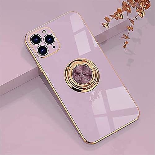 Omorro Schutzhülle für iPhone 11 Pro mit Ring, eingebauter 360-Grad-Rotationsring, Kickstand, Schutzhülle mit glänzender Beschichtung, Roségold-Rand, TUP-Hülle für Frauen und Mädchen, Violett von Omorro