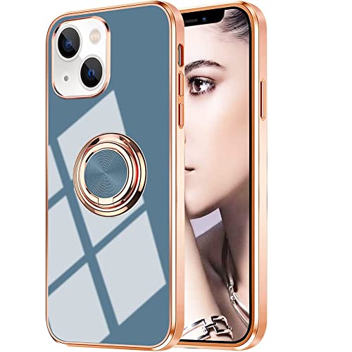 Omorro Schutzhülle für iPhone 15, mit Ringständer, 360° drehbar, Ringhülle mit Ständer, rotvergoldete Kanten, mit magnetischer Autohalterung, für Damen und Mädchen, Grau Omorro Schutzhülle für iPhone 15, mit Ringständer, 360° drehbar, Ringhülle mit Ständer, rotvergoldete Kanten, mit magnetischer Autohalterung, für Damen und Mädchen, Grau von Omorro