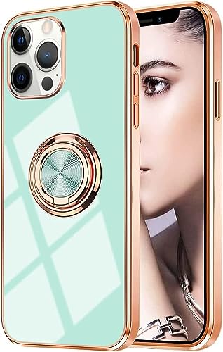 Omorro Schutzhülle für iPhone 15 Pro, mit Ringständer, 360 ° drehbar, Ringhülle mit Ständer, Roségold-Beschichtung, mit magnetischer Autohalterung, für Damen und Mädchen, Blaugrün Omorro Schutzhülle für iPhone 15 Pro, mit Ringständer, 360 ° drehbar, Ringhülle mit Ständer, Roségold-Beschichtung, mit magnetischer Autohalterung, für Damen und Mädchen, Blaugrün von Omorro