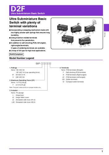 Omron D2FW-G081M(D) Mikroschalter 30 V/DC 0.1A 1 x Ein/(Ein) Bag von Omron