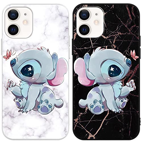 [2 Stück] Schutzhülle für Apple iPhone 12/12 Pro Hülle Stitch 6,1",Cartoon,Weiche Stoßfest TPU Silikon Anime Case mit Niedlich Muster Design Cover Handyhülle für iPhone 12 von Omyzo