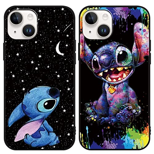 [2 Stück] Stitch Handyhülle für Apple iPhone 14 iPhone 13 Hülle 6,1",Cute Sweet Karikatur Anime Einzigartige Lustig Ultra Dünn Matt Weich Silikon Stoßfest Kratzfest Case Schutzhülle für iPhone 14 von Omyzo