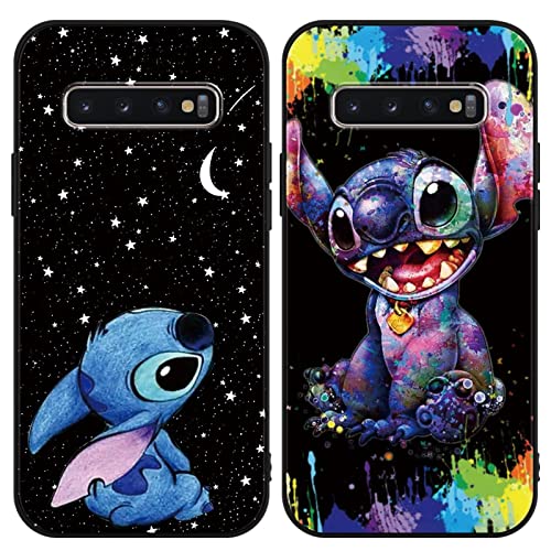 [2 Stück] Stitch Handyhülle für Samsung Galaxy S10 Plus Hülle 6,4",Cute Sweet Karikatur Anime Einzigartige Lustig Ultra Dünn Matt Weich Silikon Stoßfest Kratzfest Case Schutzhülle von Omyzo