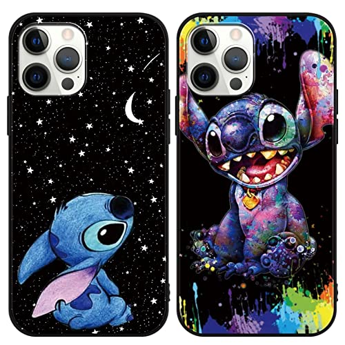 [2 Stück] Stitch Handyhülle für iPhone 12 Pro Max Hülle 6,7",Cute Sweet Karikatur Anime Einzigartige Lustig Ultra Dünn Matt Weich Silikon Stoßfest Kratzfest Case Schutzhülle für iPhone 12 Pro Max von Omyzo