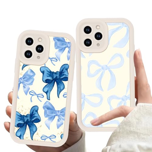 Omyzo 2 Stück HandyHülle für Apple iPhone 14 Pro Max Hülle 6,7", Aesthetic Muster Blaue Schleife Design Schutzhülle Weiche Silikon Kameraschutz Bumper Case für iPhone 14 Pro Max von Omyzo